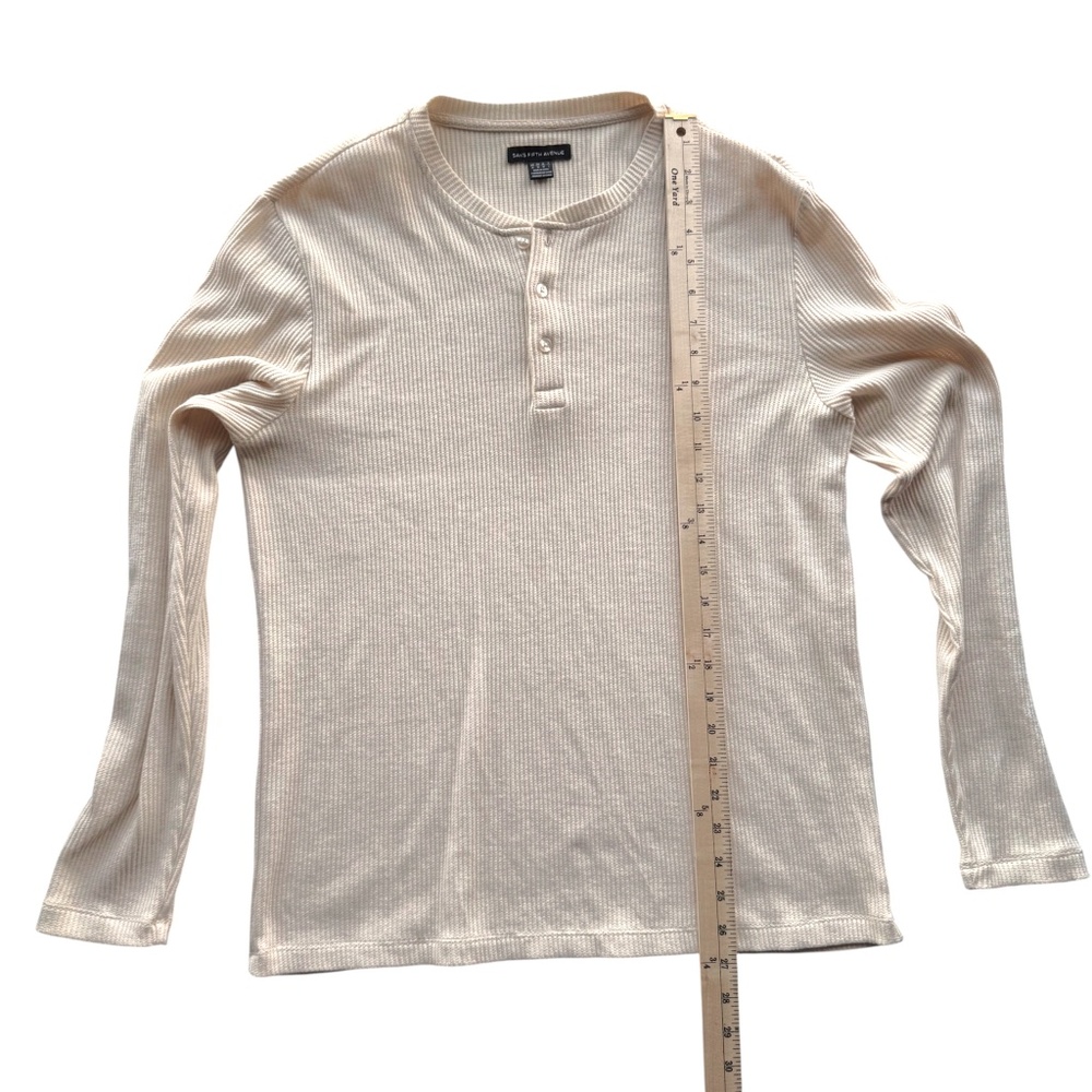 SAKS FIFTH AVENUE Ivory Waffle Knit Henley Long Sleeve Top – Size M - Picture 5 of 6